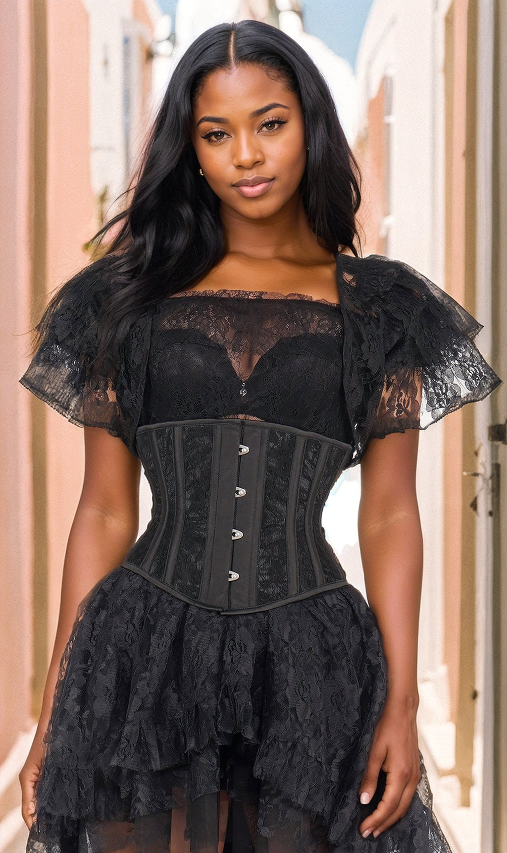 Buy LACE-UP BLACK BONING-DETAIL MESH CORSET for Women Online in India